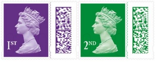 Image: The new english 1st and 2nd class postage stamps with barcode