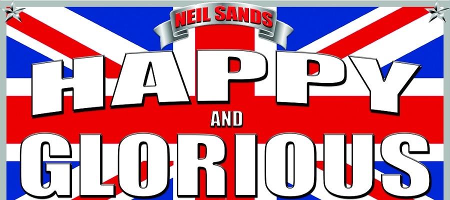 Image: Union flag with the words \'happy and glorious\' on top