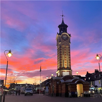 Epsom clock tower at sunset v2