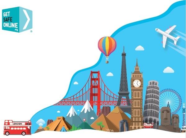 Image: Holiday destination artwork with the \'Stay Save Online\' \' branding
